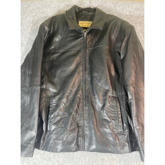 Vintage 90s Boston Harbour Biker Moto Leather Jacket Mens Large Black Full Zip - Picture 1 of 7